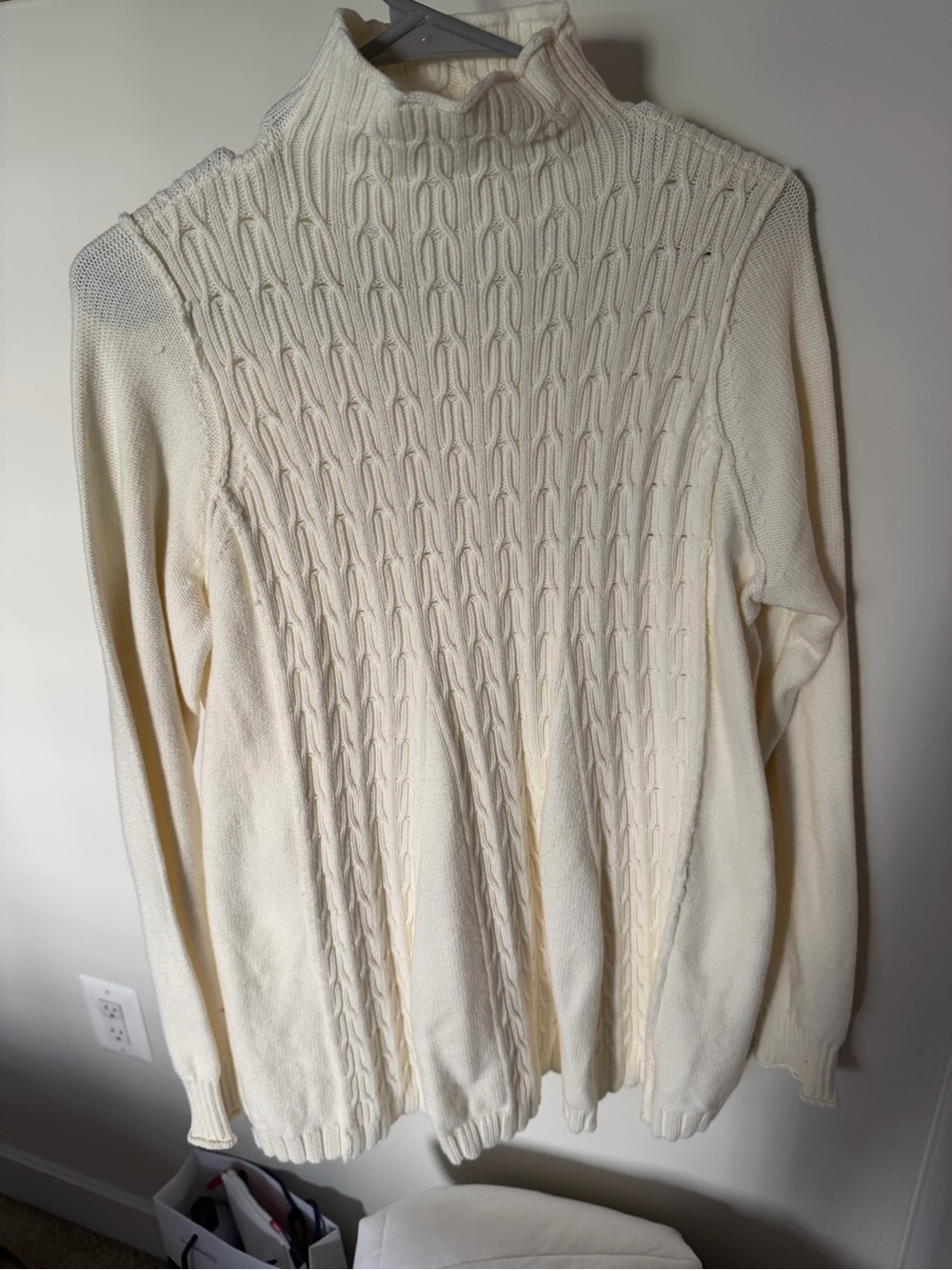 Free People "Party in the Back" Cream Cable-Knit Mock Neck Sweater